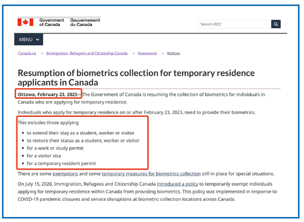 加拿大恢復(fù)境內(nèi)申請(qǐng)生物信息采集，附申請(qǐng)流程！